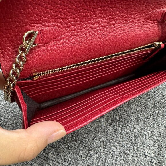 GUCCI Interlocking Wallet On Chain Red Leather Shoulder Bag 499-080725 - Picture 10 of 14